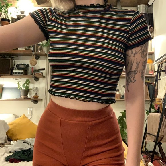 Lettuce Edge Multi Rainbow Crop Mock Neck Top - Picture 4 of 4